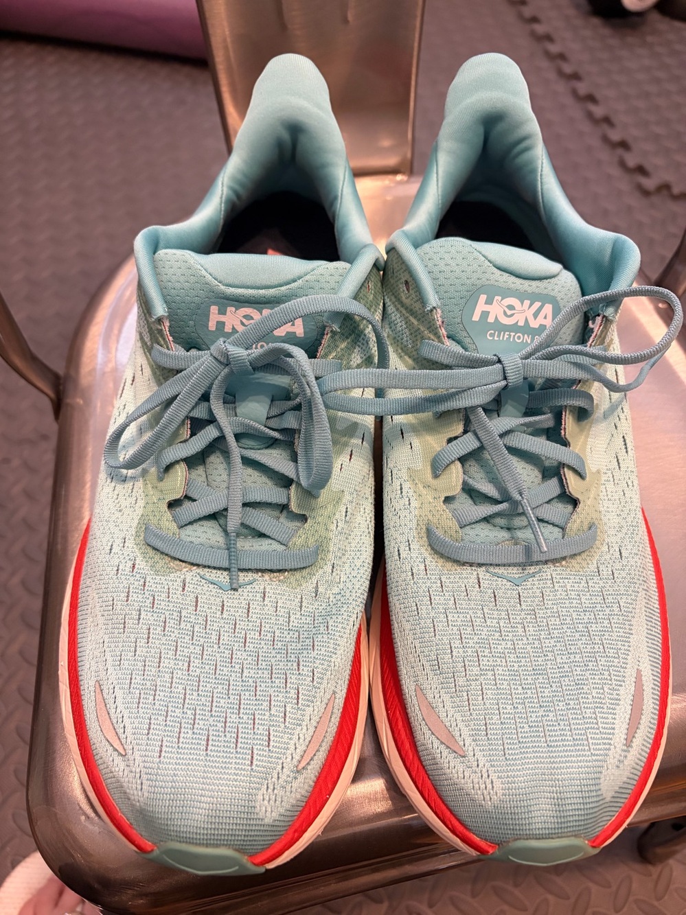HOKA One One Women’s Clifton 8. Size 11B. Aquarelle/Eggshell. Running Shoes.
